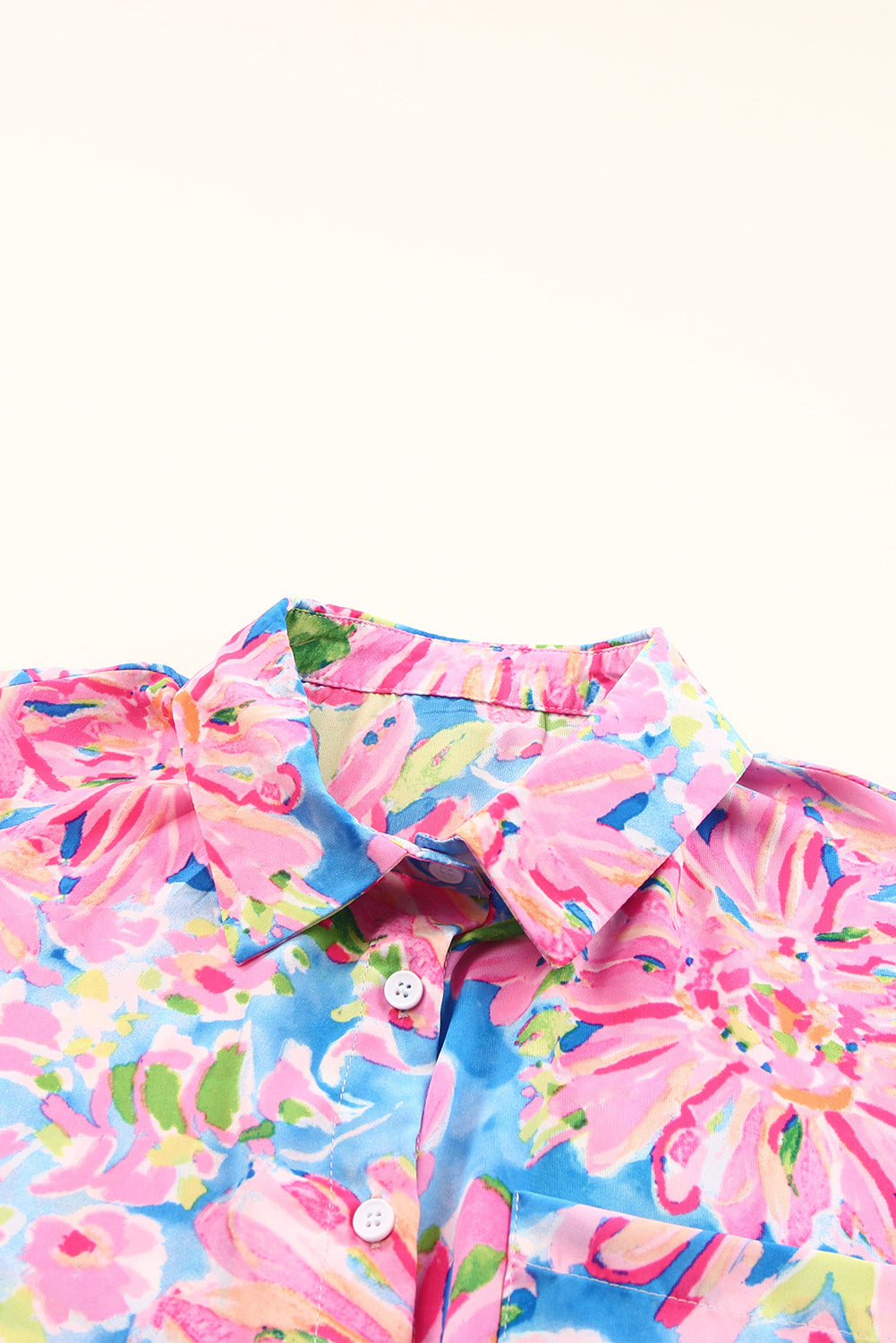 Abstract Floral Print Buttoned Sheath Long Sleeve Shirt | Pink