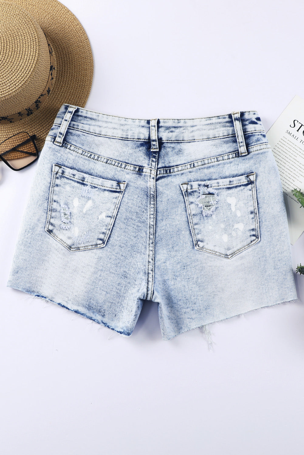 Distressed Bleached Denim Shorts | Sky Blue