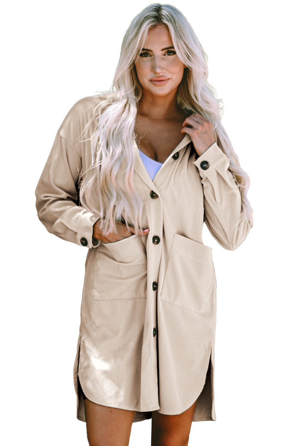 Oversized Corduroy Contrast Hooded Shacket | Beige