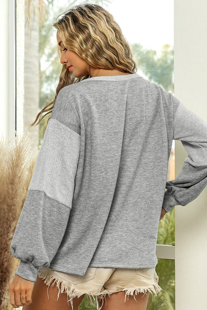 Contrast Patchwork Double Chest Pocket Top | Gray