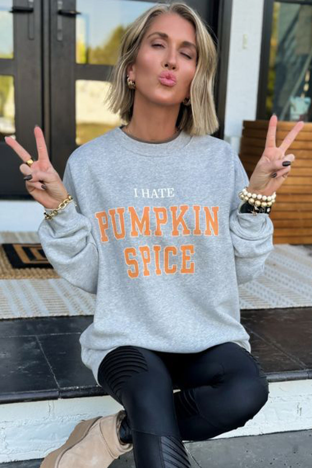 I Hate Pumpkin Spice Printed Pullover Sweatshirt | Gray