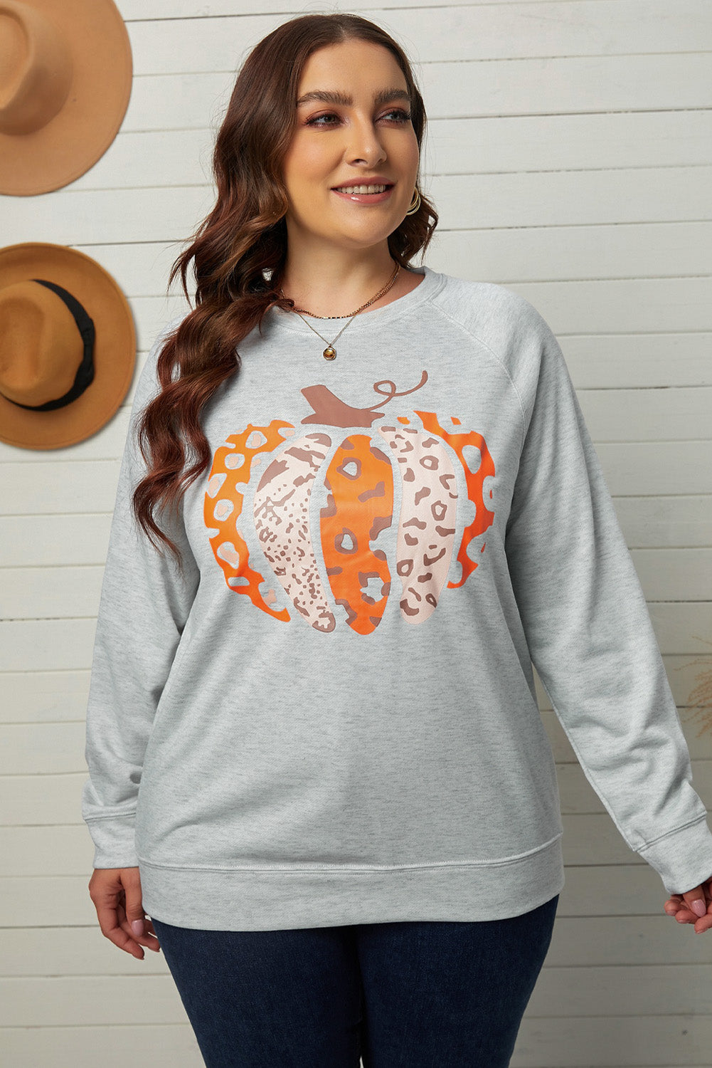 Halloween Pumpkin Leopard Print Plus Size Sweatshirt | Gray