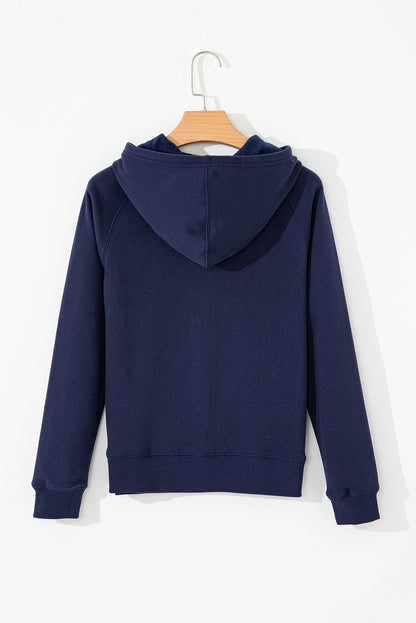 Solid Colour Fleece Lined Zip Up Hoodie | Navy Blue