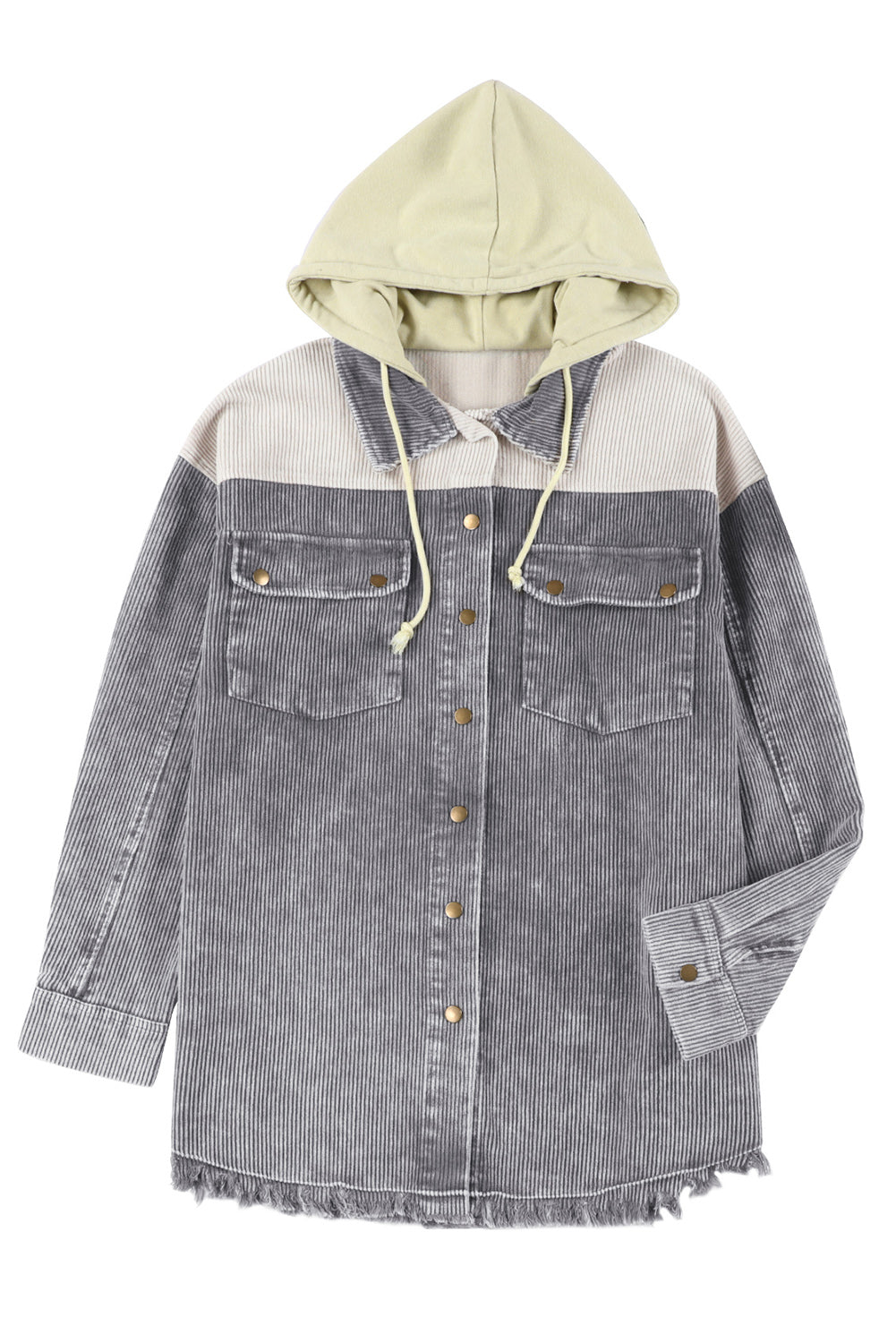 Colour Block Button Down Hooded Corduroy Jacket | Gray