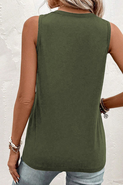 Half Button V Neck Patched Pocket Tank Top | Jungle Green