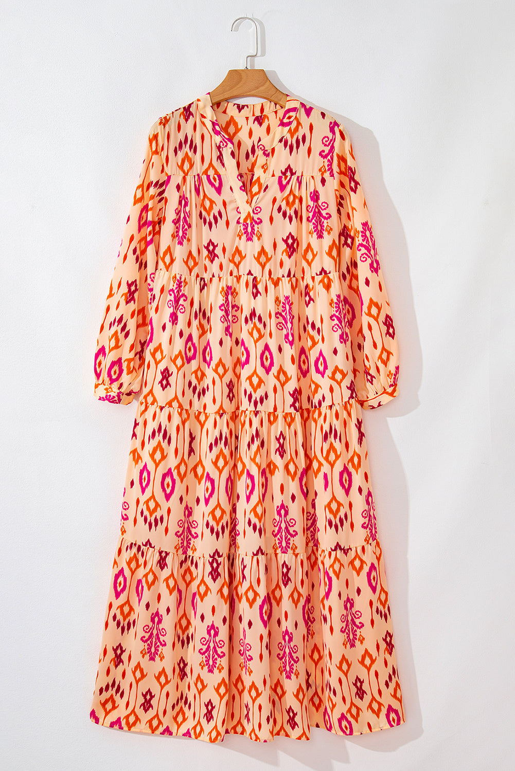 Western Abstract Geometric Printed Maxi Dress | Orange