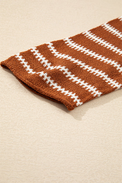 Drop Shoulder Casual Sweater | Brown Stripe