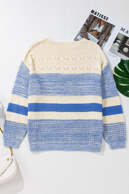 Open Stitch Puff Sleeve Sweater | Light Blue