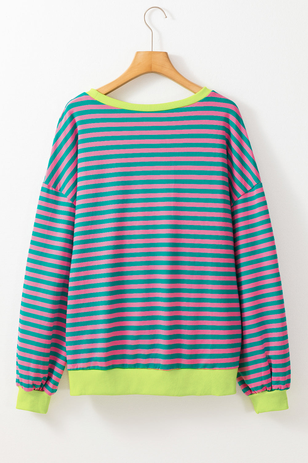 Oversized Contrast Trim Pullover Sweatshirt | Green Stripe