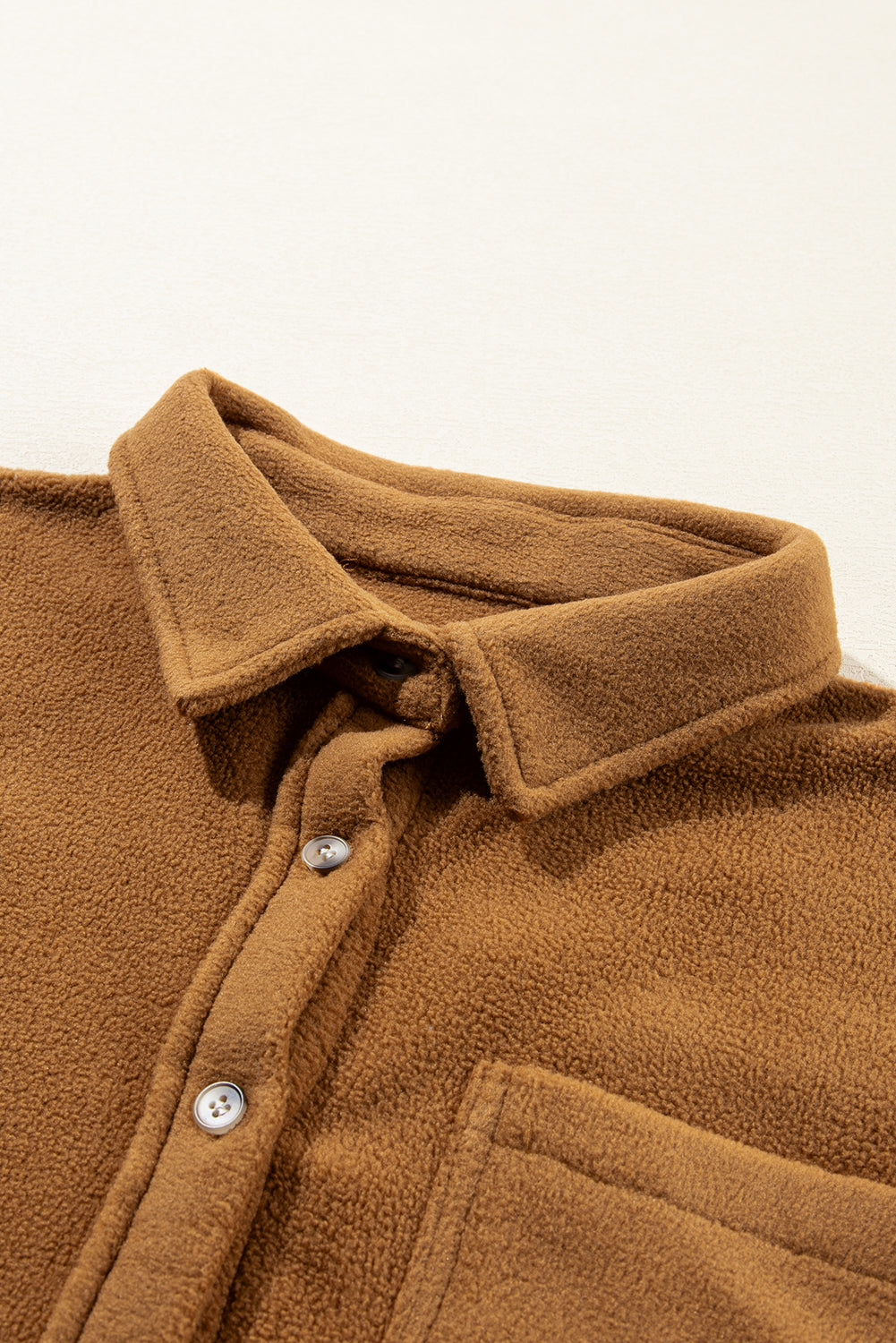 Chest Pocket Button Up Fleece Shacket | Camel