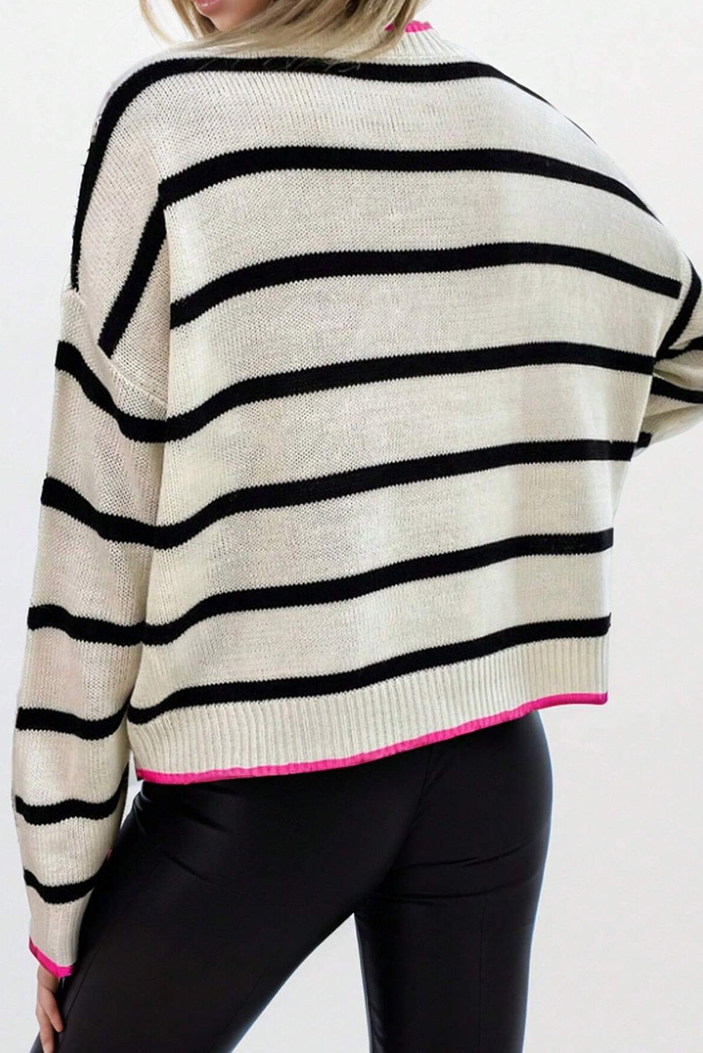 Colour Contrast Drop Shoulder Crew Neck Sweater | White Stripe