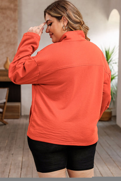 O-Ring Zipper Pocketed Plus Size Sweatshirt | Orange