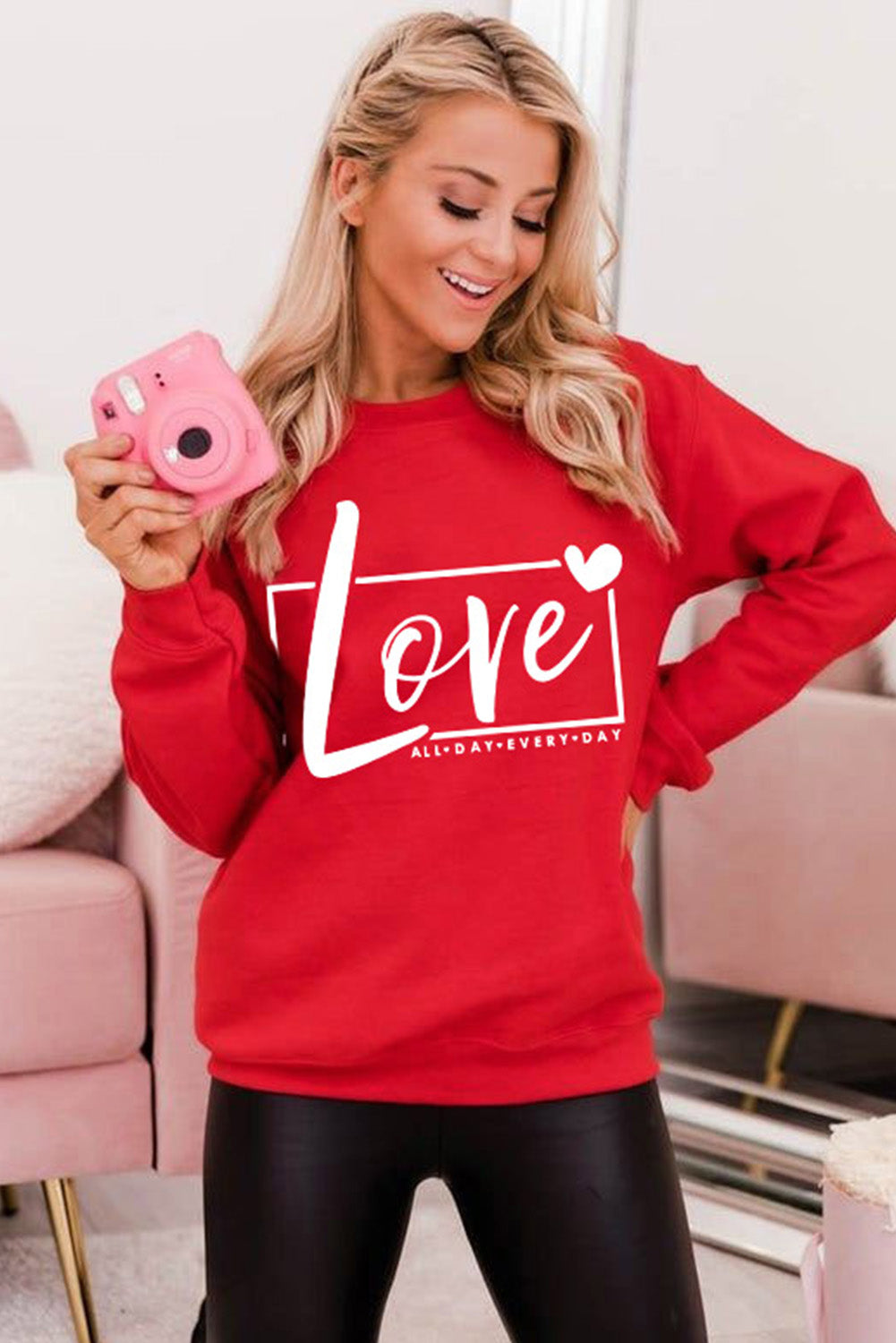 Fiery  Valentine'S Day Love Graphic Sweatshirt | Red