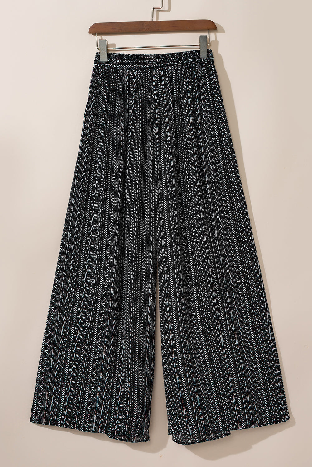 Striped Printed Slit Wide Leg High Waist Pants | Black Printed