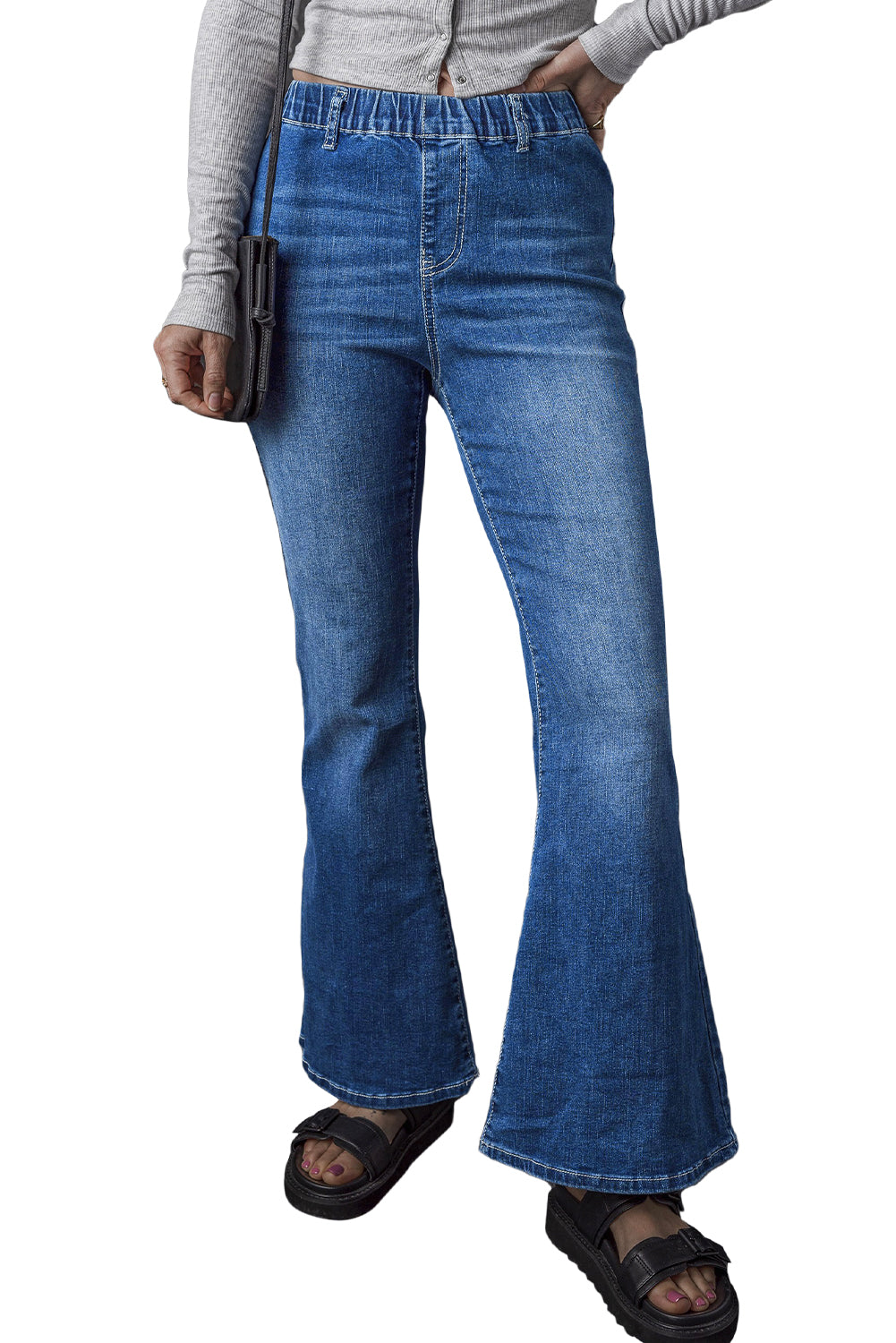 Elastic High Waist Flare Jeans | Blue