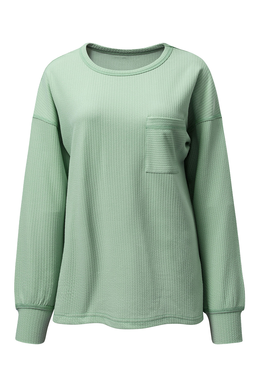 Solid Colour Corded Drop Shoulder Long Sleeve Top | Clearly Aqua