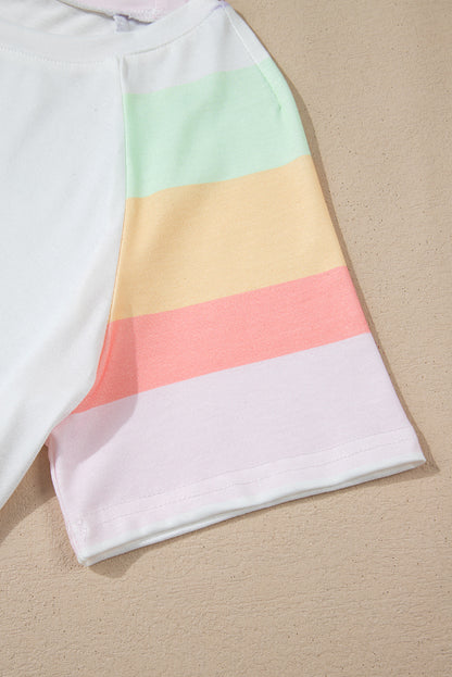 Rainbow Striped T Shirt And Shorts Set | White