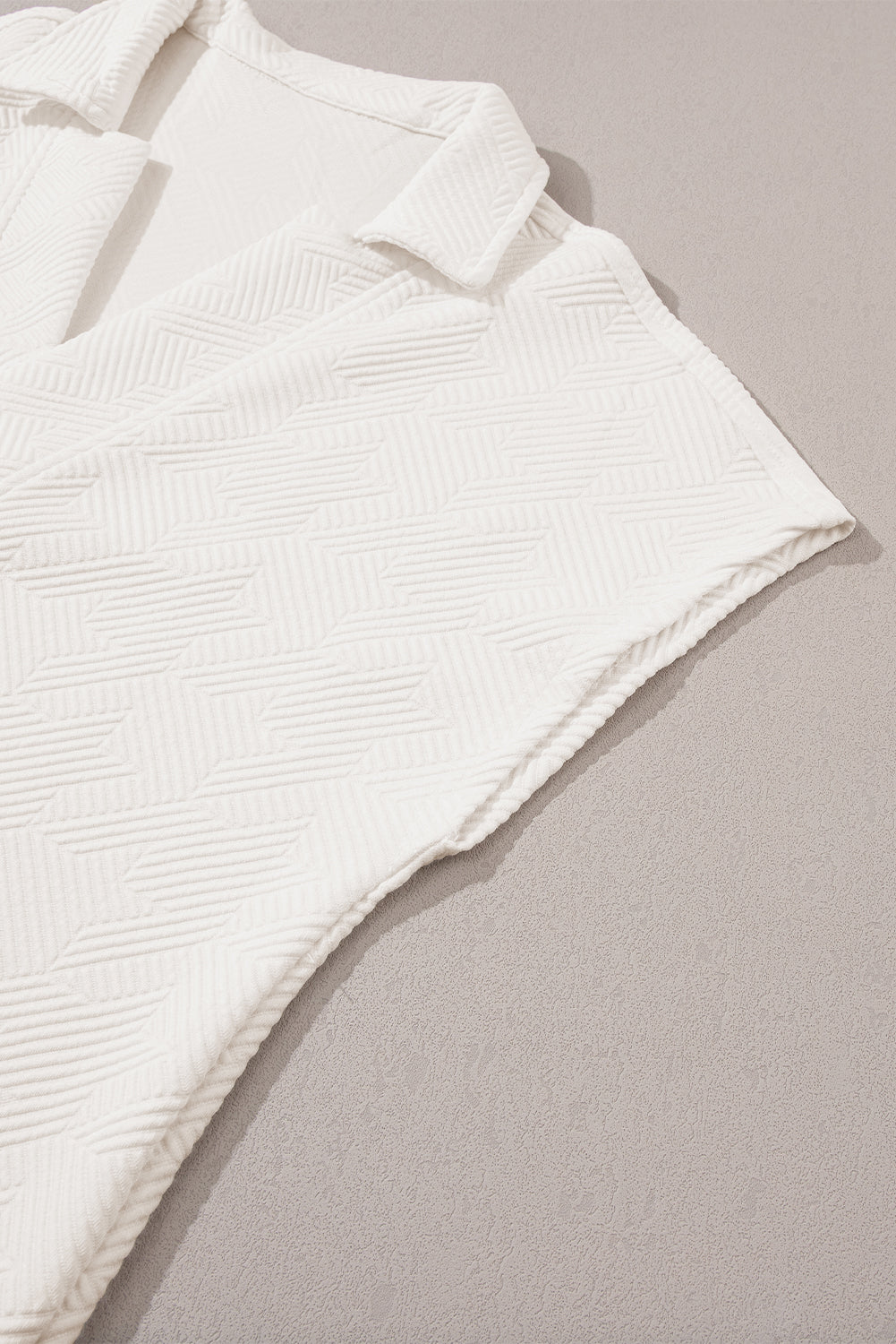 Textured V Neck Collared Short Sleeve Top | White