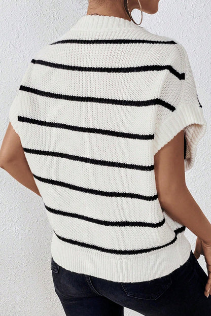 Round Neck Batwing Sleeve Sweater | White Stripe