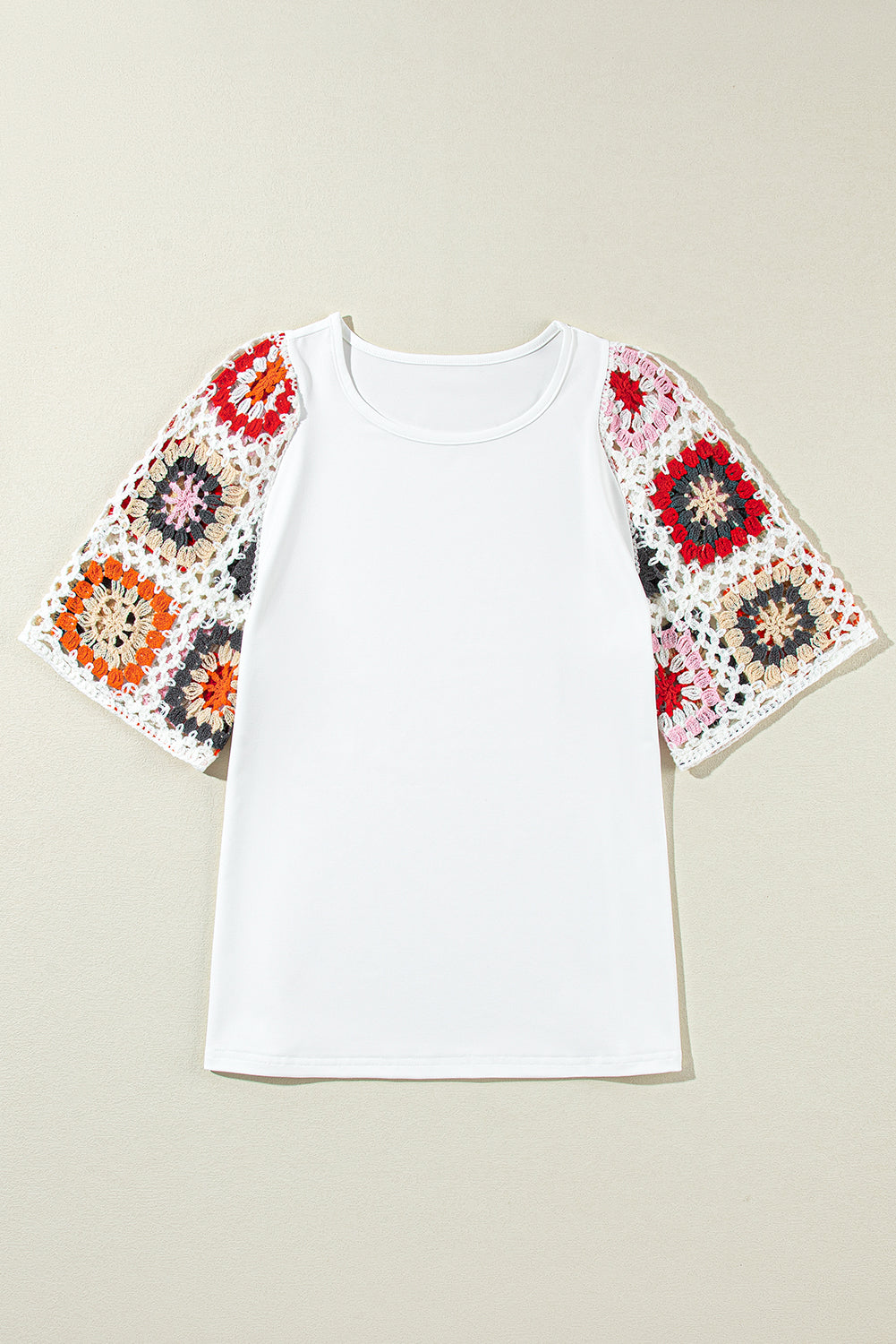 Floral Crochet Short Sleeve Top | White