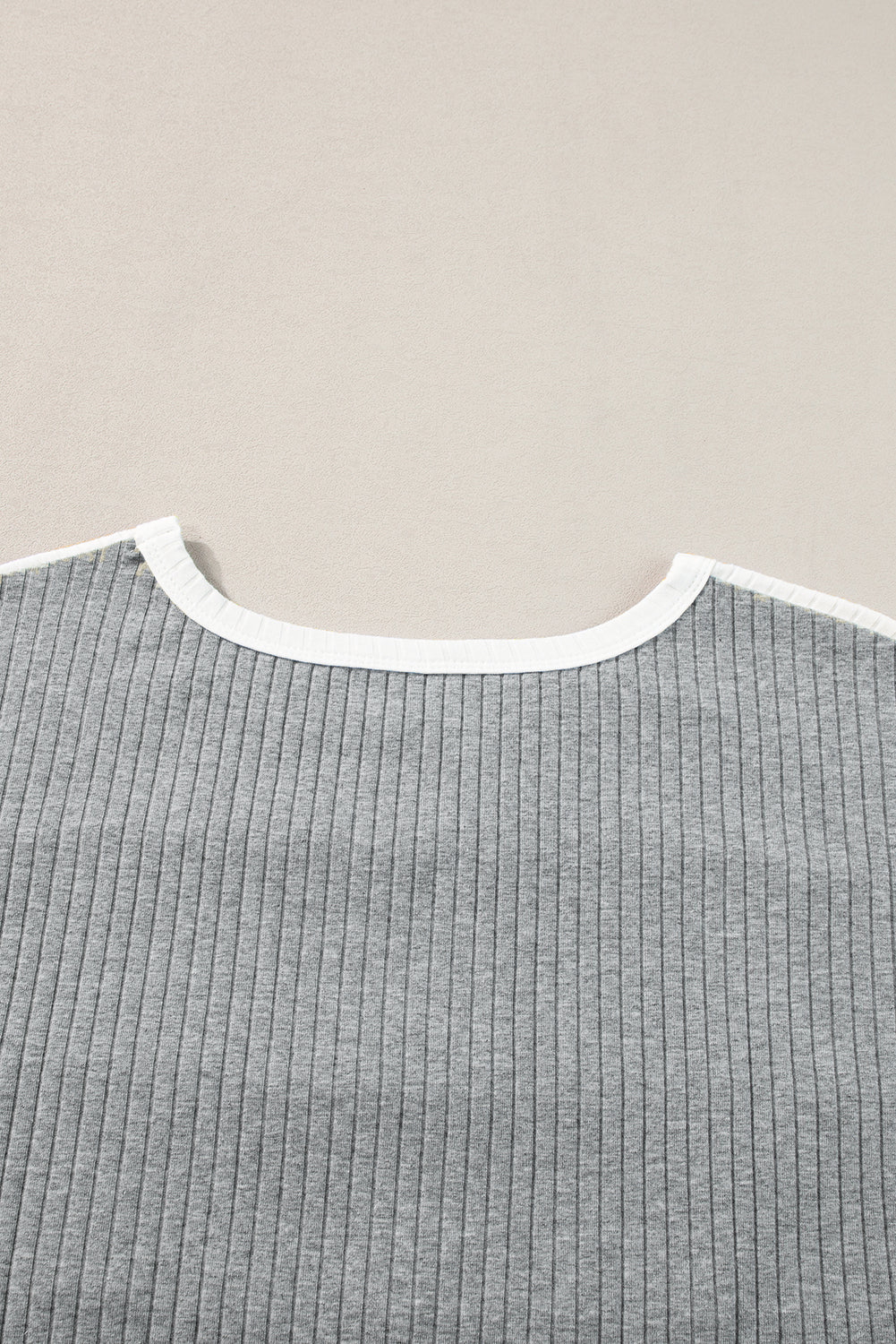 Ribbed Colour Block Patchwork T-Shirt | Gray