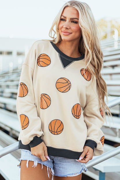 Sequin Basketball Graphic Colourblock Edge Sweatshirt | White