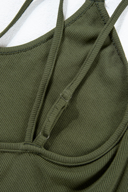 Exposed Seam Detail Double Straps Tank Top | Jungle Green