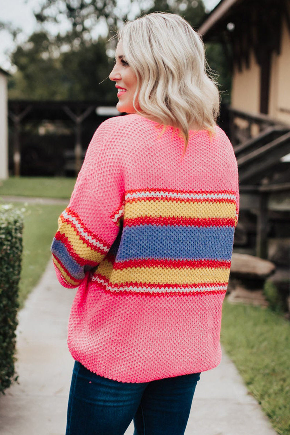 Plus Size Stripe Oversized Sweater | Pink