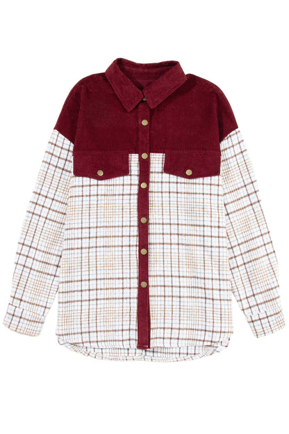 Fiery  Plaid Patchwork Button-Up Shift Shirt Jacket | Red