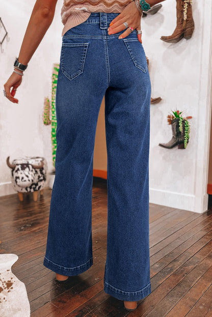 Wide Leg Pocketed High Waist Jeans | Sail Blue