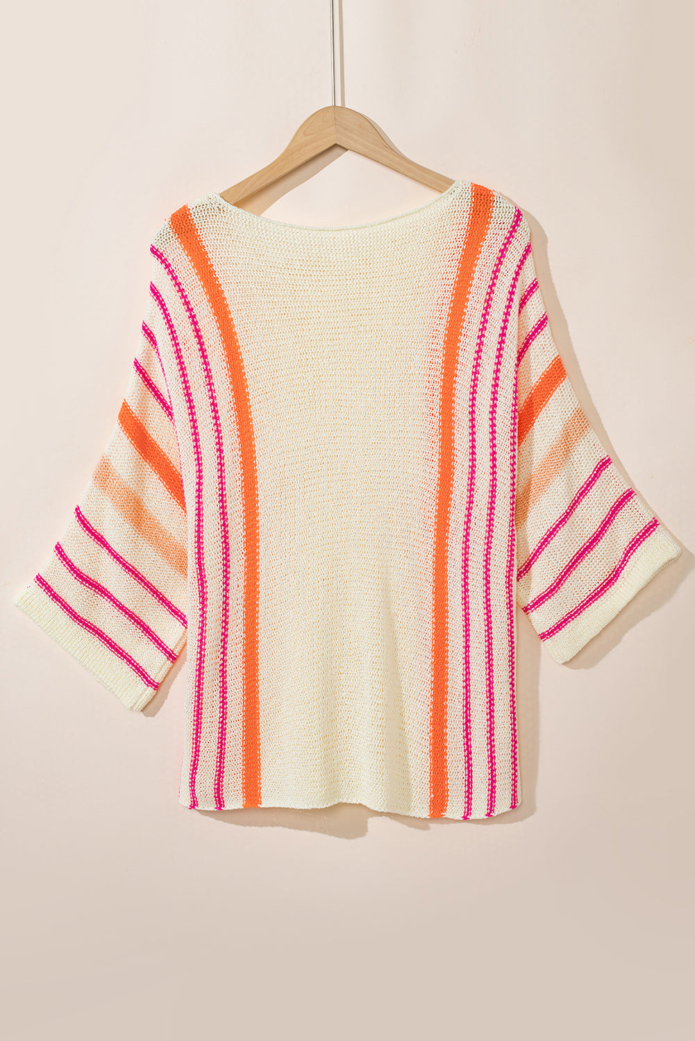 Striped Detail Wide Sleeve Lightweight Knitted Sweater | White