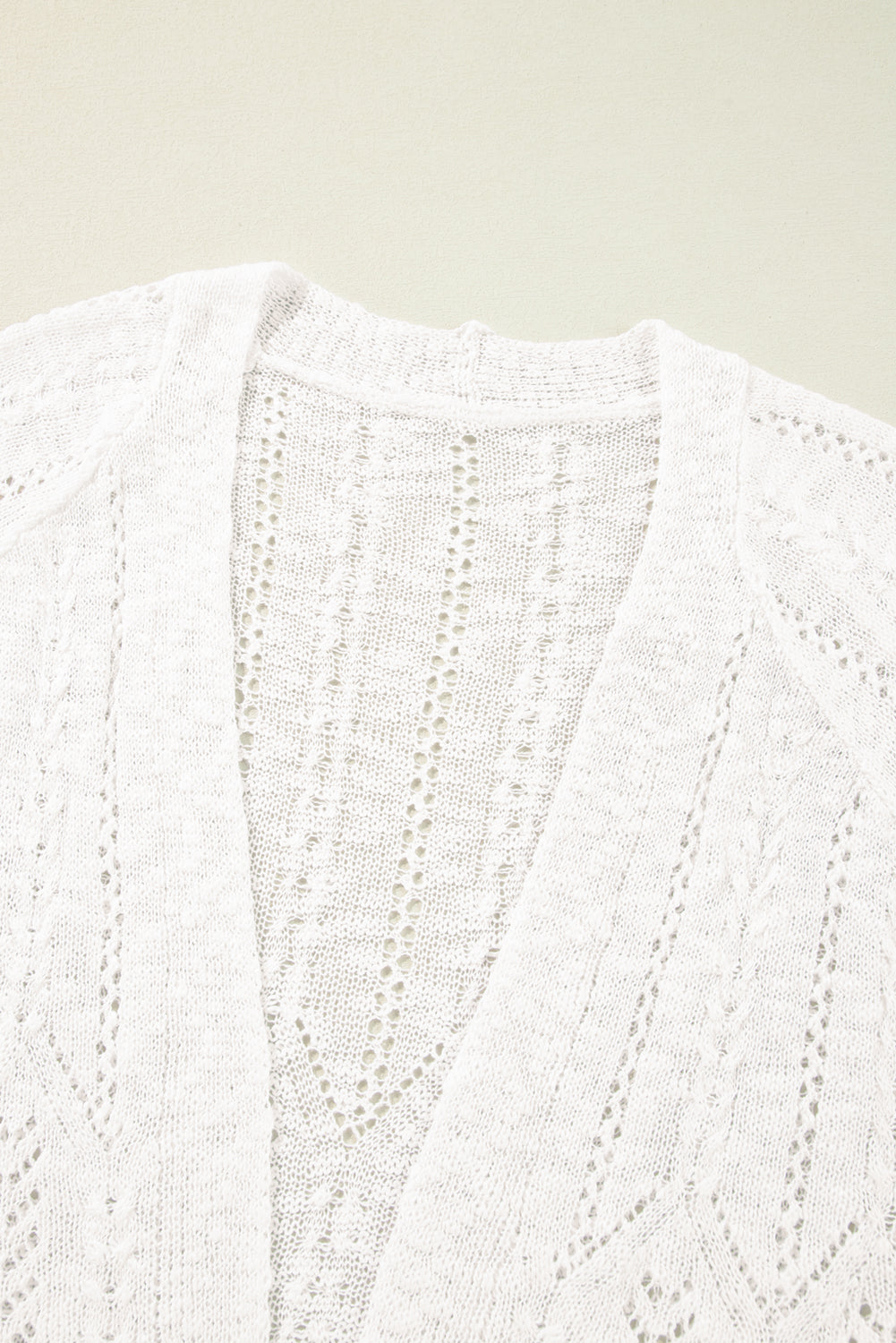 Plus Size Eyelet Knit Open Front Cardigan | White