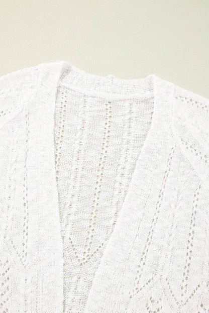 Plus Size Eyelet Knit Open Front Cardigan | White