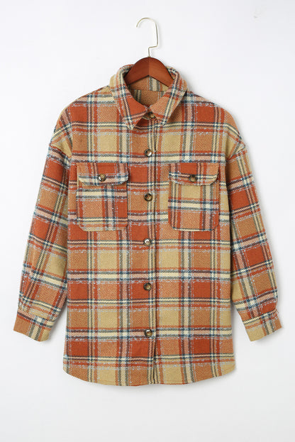 Fiery  Oversized Flap Pockets Plaid Shacket With Slits | Red