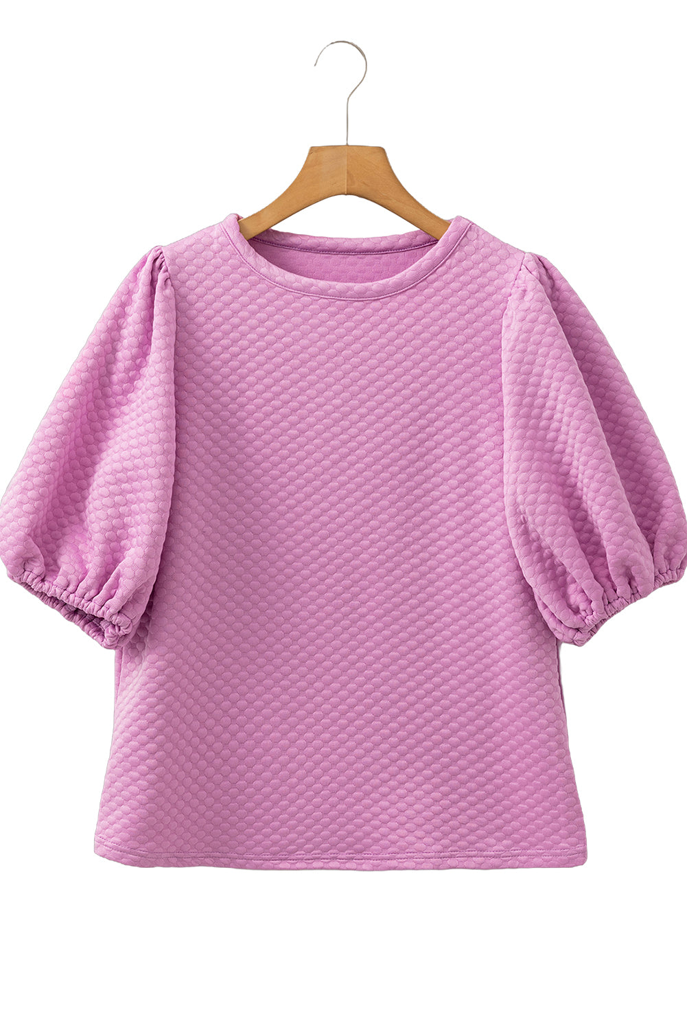 Solid Textured O Neck Puff Sleeve Blouse | Phalaenopsis