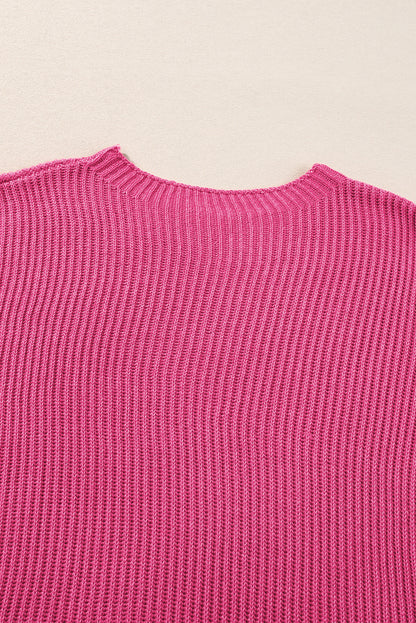 Short Sleeve Side Slit Oversized Sweater | Rose Red