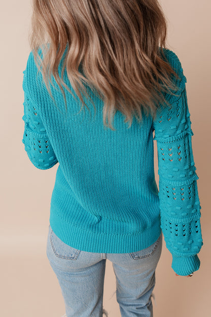 Ruffled Eyelet Bubble Sleeve Sweater | Turquoise