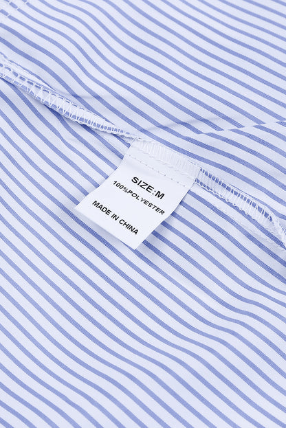 Smocked Cuffed Striped Boyfriend Shirt With Pocket | Sky Blue