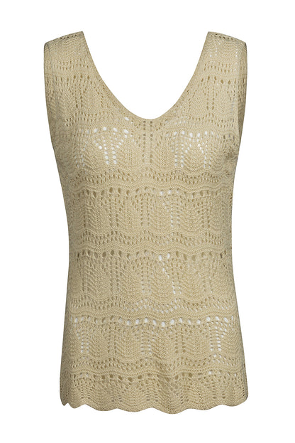 V Neck Textured Hollow-Out Sweater Vest | Apricot