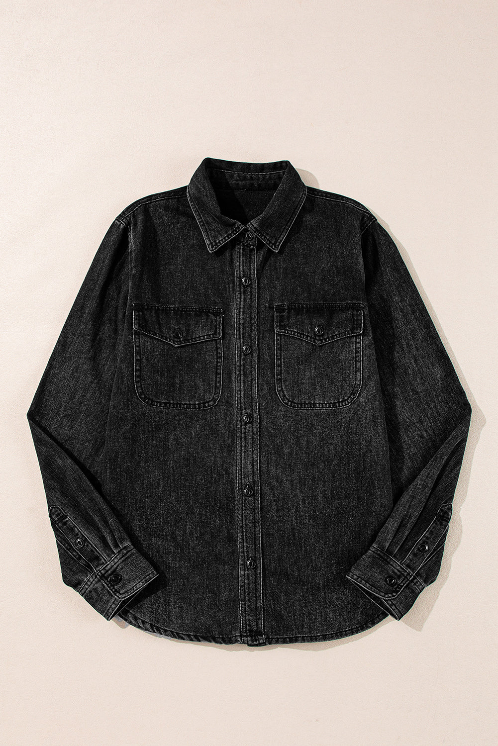 Flap Pocket Buttons Collared Jean Jacket | Black