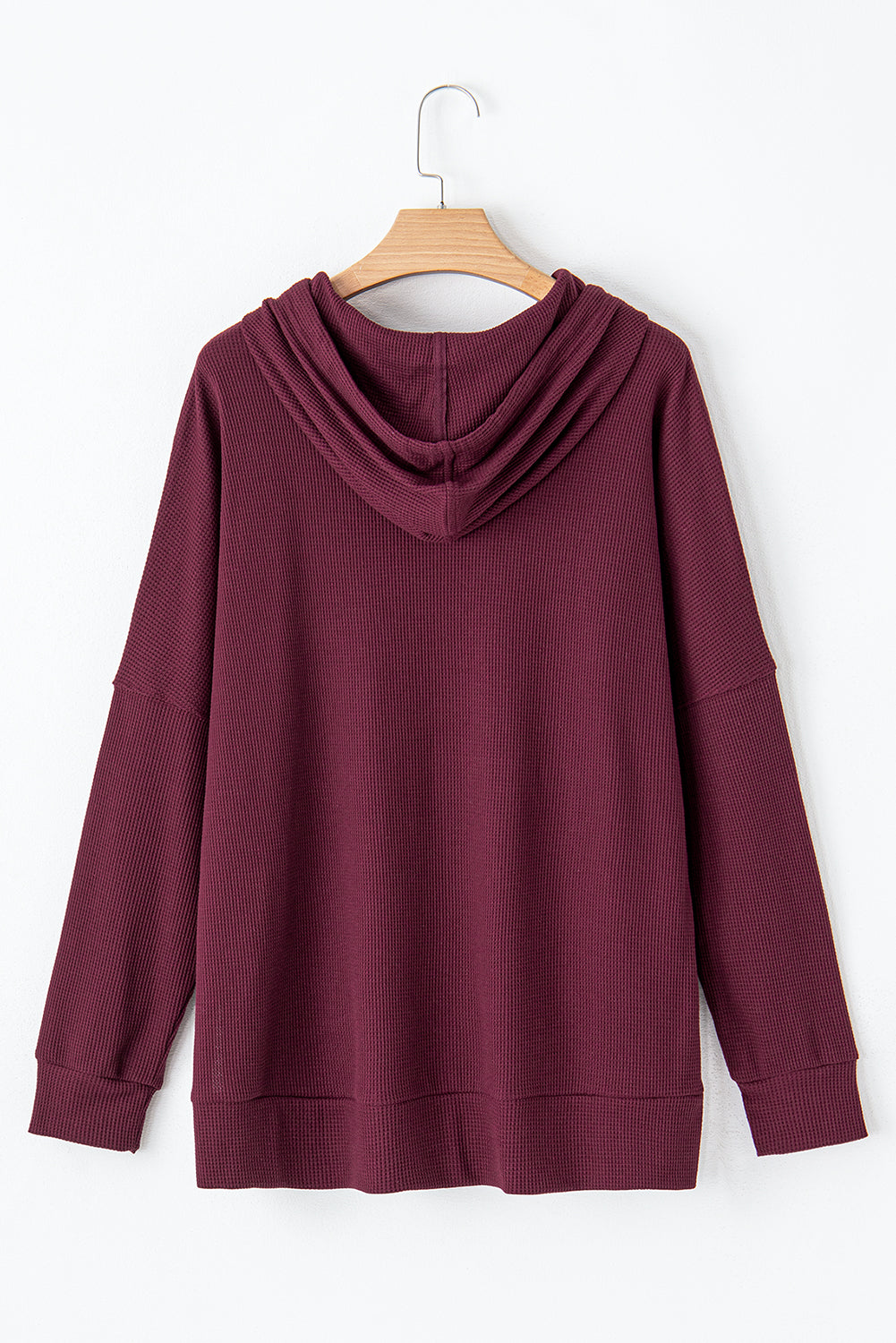 Waffle Knit Fleece Lined High Low Oversized Hoodie | Red Dahlia