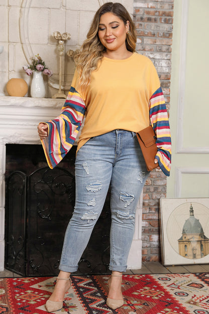 Serape Striped Bell Sleeve Plus Size Top | Yellow