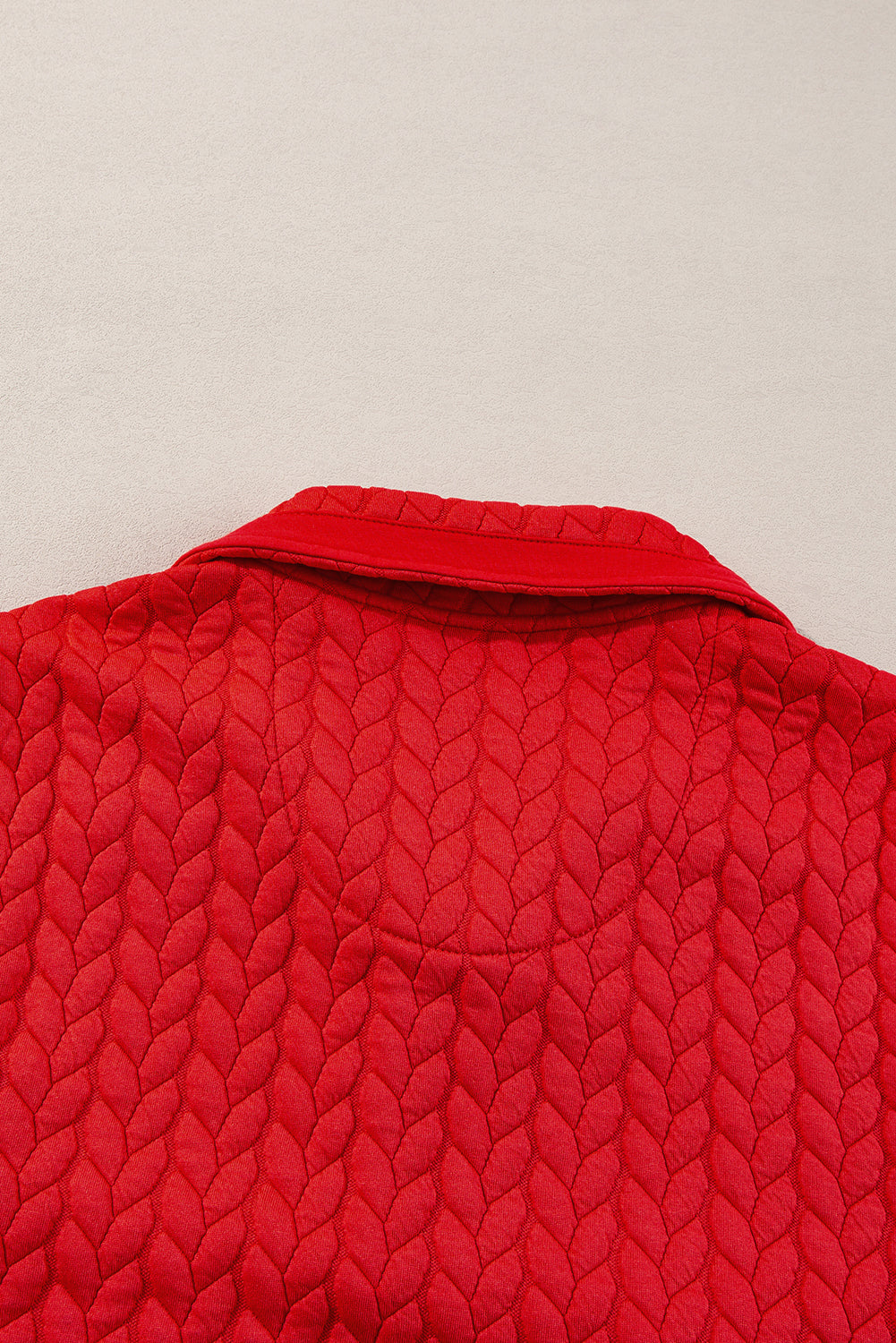 Cable Textured Quarter Zip Pocketed Plus Size Pullover | Tomato Red