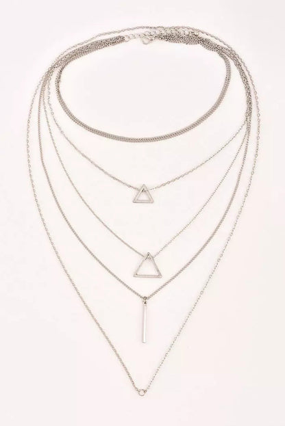 Boho Triangle Bar Pendant Multilayer Necklace | Silver