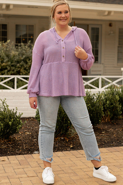 Plus Size Hooded Waffle Knit Top | Pink