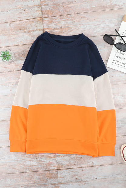 Colourblock  Contrast Stitching Sweatshirt With Slits | Orange