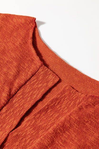 Solid Colour Split V Neck Short Sleeve Sweater | Orange