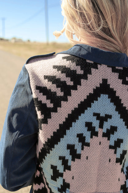 Corduroy Cinched Aztec Back Jacket | Blue