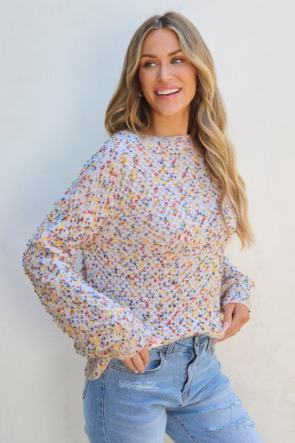 Confetti Knit Popcorn Sweater Top | White