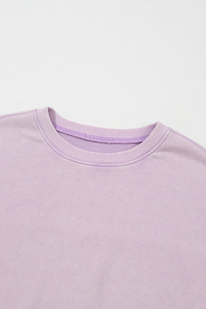 Exposed Seam Batwing Sleeve Drop Shoulder Sweatshirt | Orchid Petal